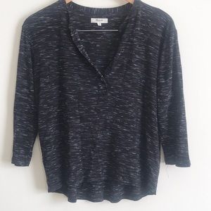 {Madewell}Henley Black Gray Space Dye V-Neck Sz M
